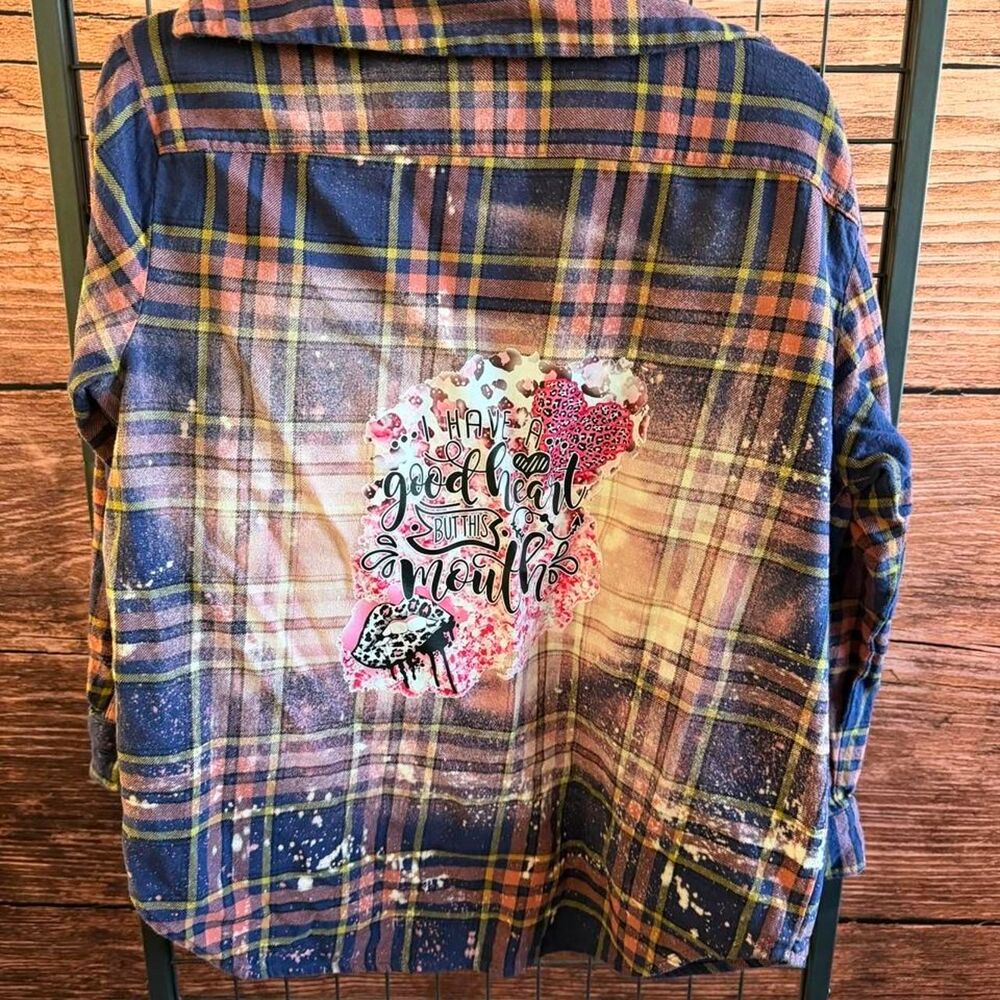 Upcycled sarcastic print flannel SZ small